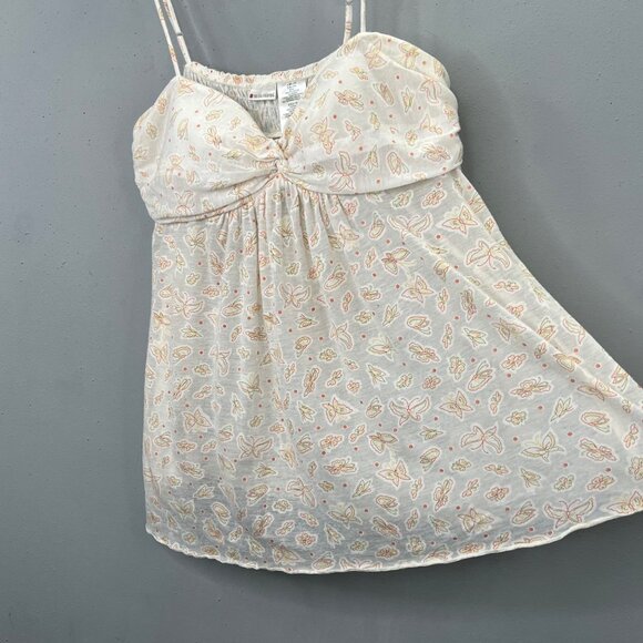 Vintage Y2K No Boundaries Tank Babydoll Top XXL Cream Butterfly Print Padded - Picture 2 of 7